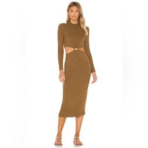 LNA Banx Knit Midriff Cutout Dress in Camel